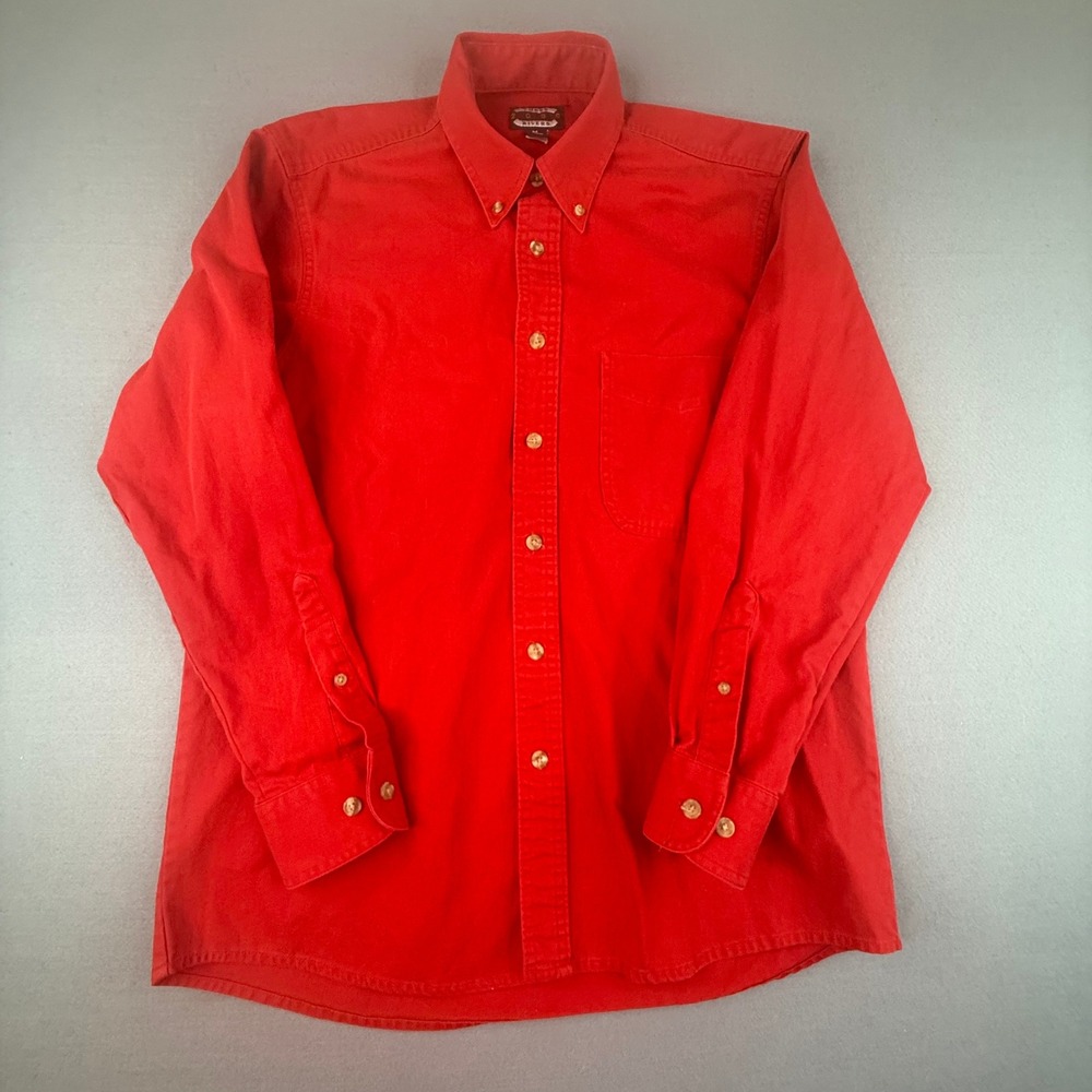 Three Rivers Button Down Mens Size M Red Long Sleeve Cotton Twill Cuffed Shirt